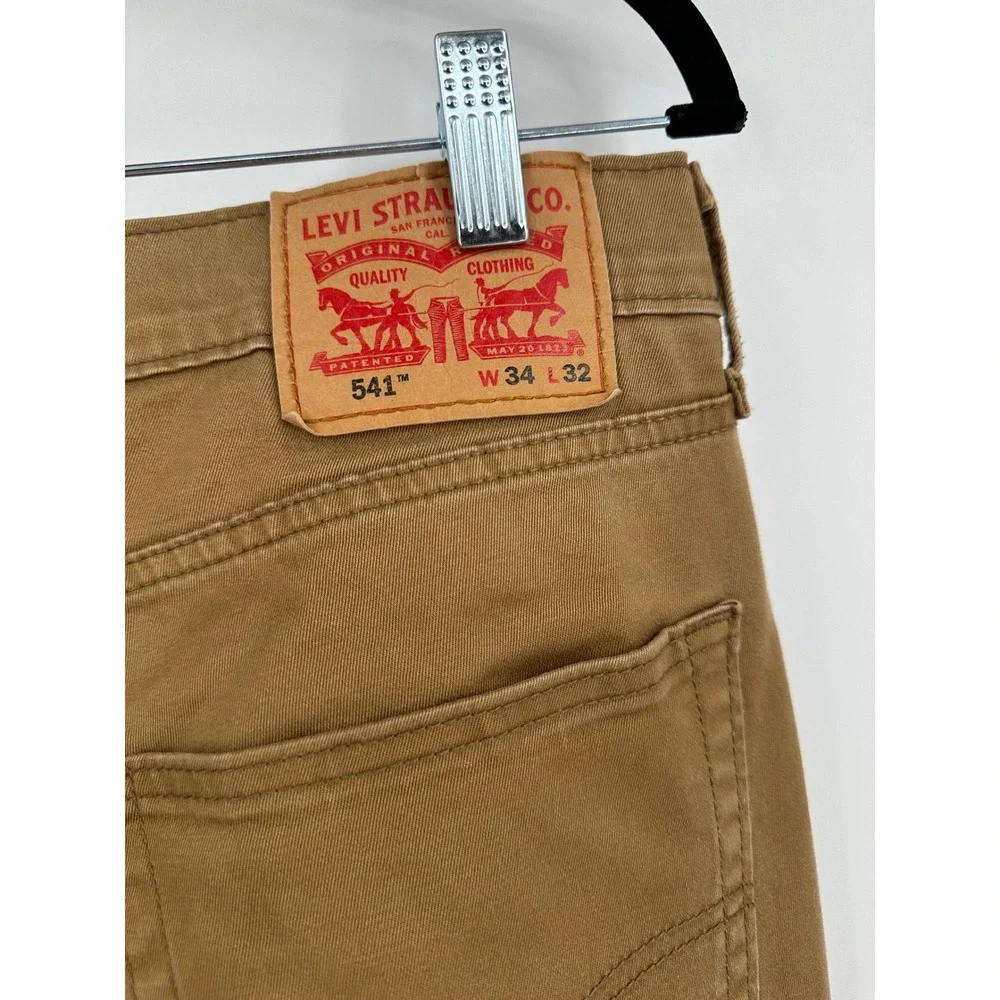 Levis 541 Athletic Taper Pants Mens 34x32 Brown Khaki Stretch Chino Jeans preppy